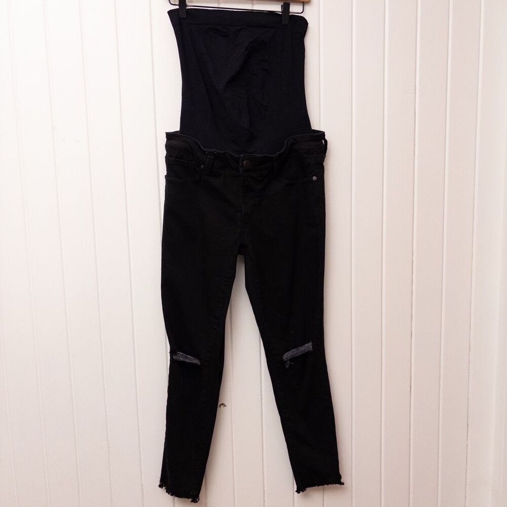 Blanqi Maternity Denim Jeans Black Skinny Over-Belly Panel Distressed Size 14 - Picture 2 of 9